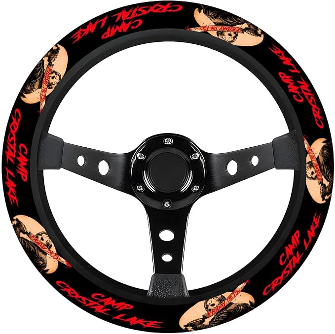 Hockey Mask Horror Steering Wheel Cover, Non Slip Polyester Car Wheel Protector for Car SUV Truck, Universal 15 Inch