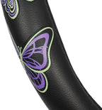 GripGrab Comfort Grip - Purple & Green Butterflies on Black Synthetic Leather Steering Wheel Cover 15 inch
