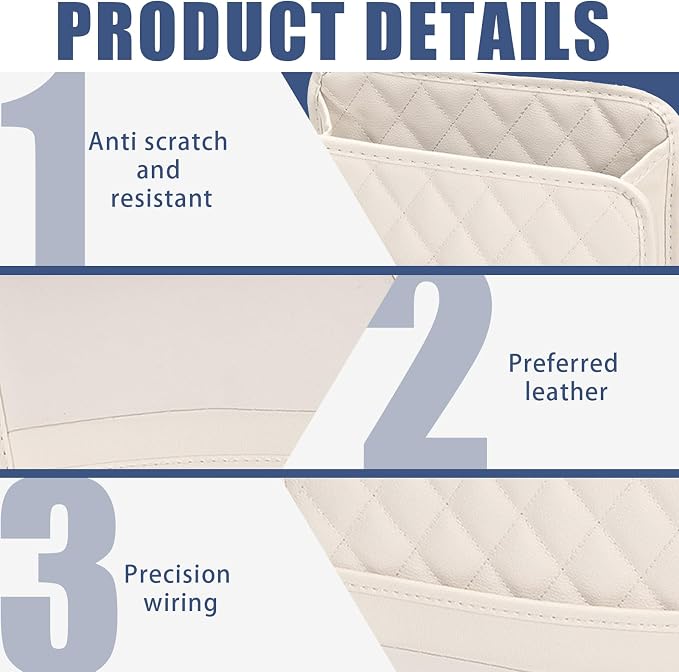 Car Seat Organizer Backseat with Storage Pockets, PU Leather Vehicle Backseat Hanging Storage Pocket, Multipurpose Automotive Travel Essentials Accessories, Universal for Most Cars (Beige)
