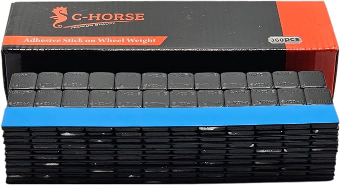 Stick On Wheel Weights - 0.25 0.50 1.00 oz Zinc, Black, Grey Coating, Blue Adhesive, Red Tape- Professional Quality Tire Balancer Stickers (Black Coated Blue Tape, 1 Box 0.25 oz = 360 PCs)