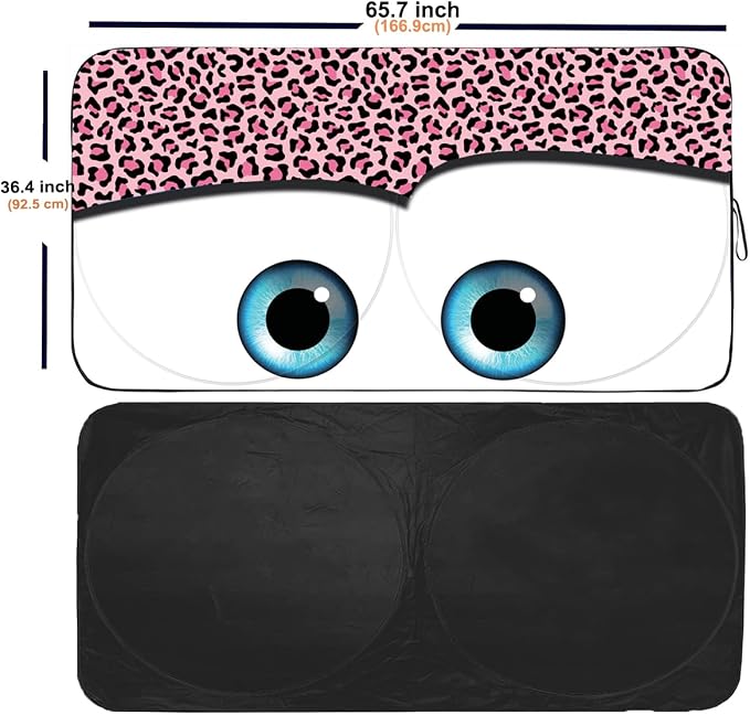 Windshield Sun Shade Car Sun Shade 2025 Pink Car Accessories for Women Shades for Front Window Girly Windshield Cover Sunshades for Summer Heat Portection(Pink Leopard, L)