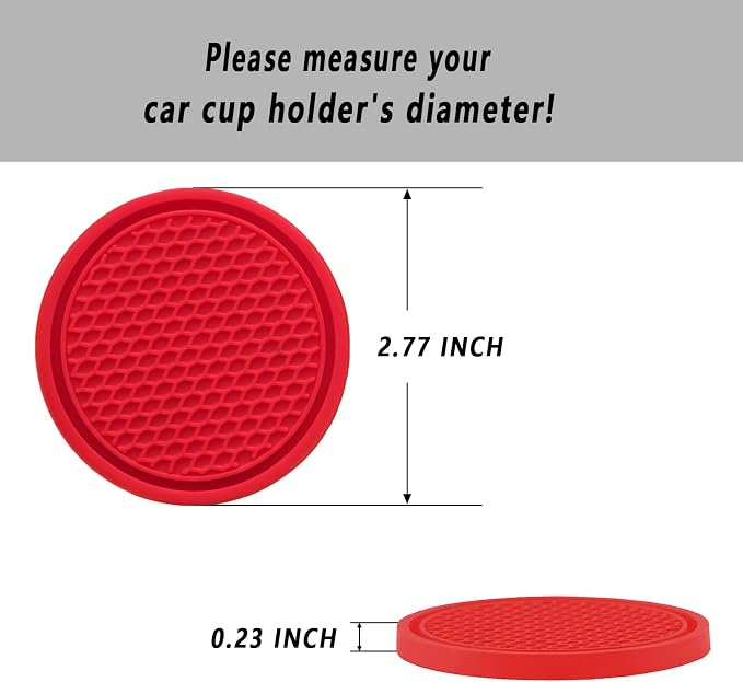 Car Cup Coaster, 4PCS Universal Auto Non-Slip Cup Holder Embedded in Ornaments Silicone Coaster, Car Interior Accessories Sets, Red
