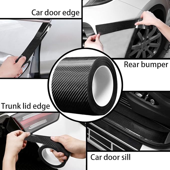 Car Door Edge Entry Guards Sill Protector Automotive Tape Black 2.7in*33FT | 5D Carbon Fiber Vinyl Wrap Film Paint Threshold Scuff Plate Protectors Anti-Collision Universal for Most Vehicles