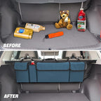 Car Trunk Organizer, Backseat Hanging Large Storage with Adjustable Straps, Waterproof Collapsible Cargo Bag with 4 Pockets, Sturdy Space Saver Frees Trunk Floor for SUV, Truck, MPV