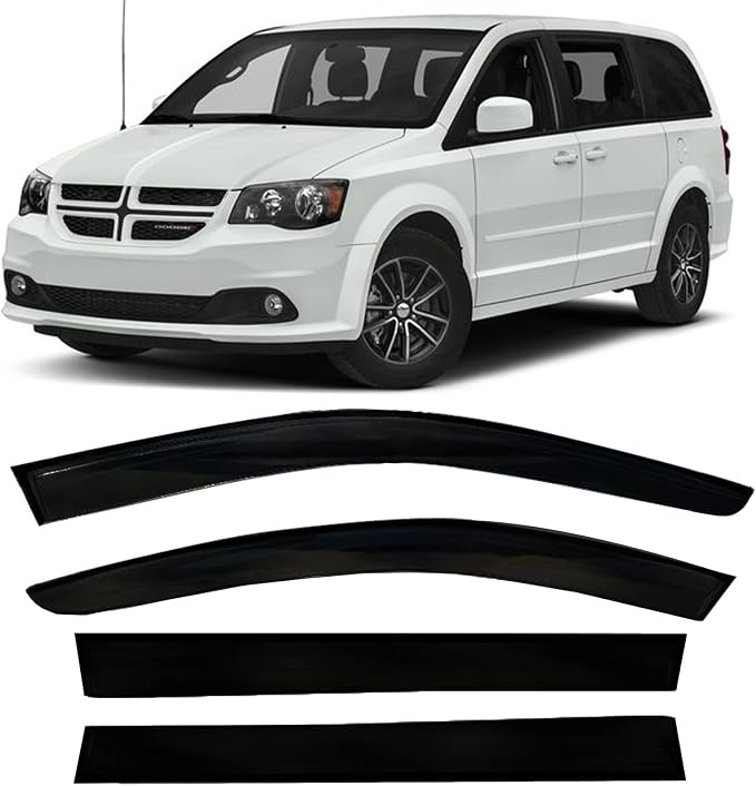 Window Visors rain Guards Vent Deflectors Fit 08-18 Chrysler Town & Country/Dodge Grand Caravan, Smoke 4pcs