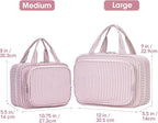 Striped Travel Toiletry Bag for Women Large Hanging Makeup Bag Organizer Toiletries Bag for Full Size Essentials Accessories Cosmetics (Dusty Pink Stripe (Large))
