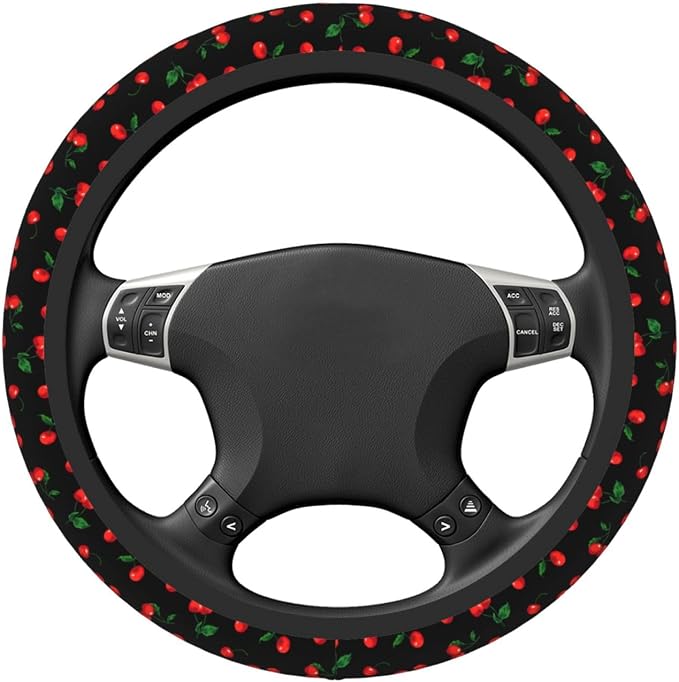 Delicious Cherry Elastic Steering Wheel Cover Non-Slip Breathable Steering Wheel Protector Fit Auto, Suvs, Truck