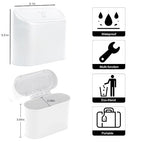 Mini Car Bin with Lid and 2 Trash Bags - White, Cute Car Accessory for Storage and Organization, Small Trash Can for Kitchen, Bedroom and Office