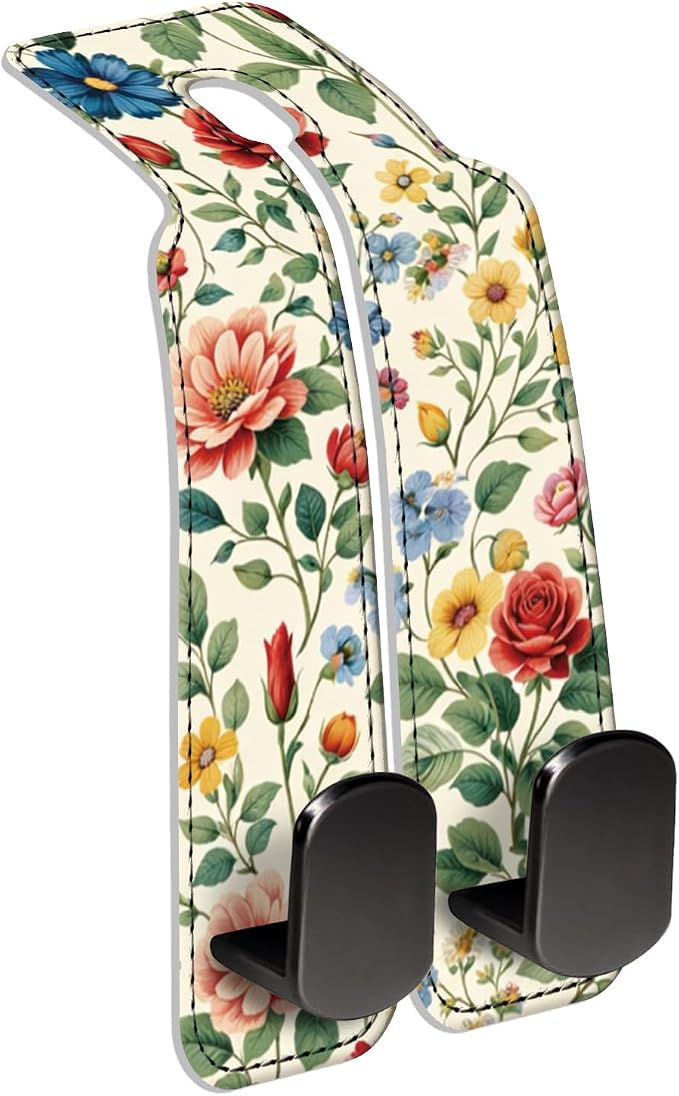Car Seat Back Storage Hook, Funny Car Purse Hook, Cute Vehicle Storage Organizer for Purses Handbags Botanical Floral Pattern