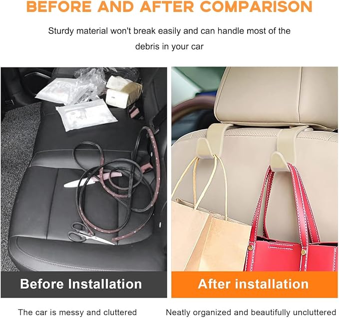 4PCS Car Seat Headrest Hook, Auto Back Seat Hanging Storage Organizer, Vehicle Seatback Hanger Holder for Purse Handbag Coat Umbrella, Universal Interior Car Accessories (Beige)