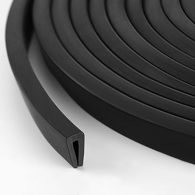 Rubber Edge Trim 1/16" Self Adhesive Flexible U Channel Protector Rubber Strip Sheet Metal Edge Protector for Car Doors Glass Steel Plates, Fits 1/16 Inch, Black Color(20 Feet)