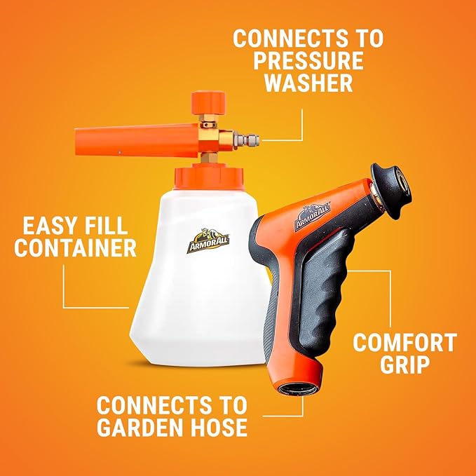 2-in-1 Foam Cannon Kit - Car Wash & Detail Cleaning Kit for Power Washers, Garden Hoses, Foam Applicator & Adaptor, Gifts for Men (Pack of 4)
