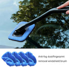 Car Windshield Cleaning Tool, Microfiber Vehicle Window Cleaner with 5 Washable Reusable Cloth Pad & 1 Spray Bottle, Automotive Glass Wiper Cleaning Kit Accessories, Universal Fit (Blue)