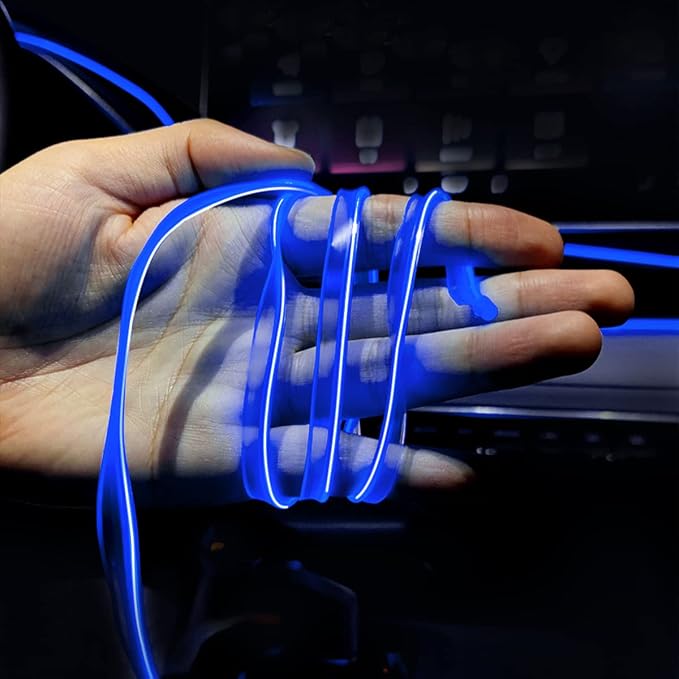 EL Wire LED Strip Lights, USB Auto Neon Light Strip with Sewing Edge, 16FT Electroluminescent Ambient Lighting Kit with Fuse Protection, Car Decoration Accessory (Blue/16FT)