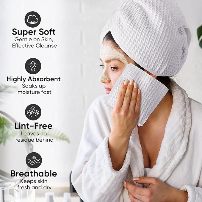 Waffle Weave Microfiber Towel, 10 Pack Lint Free Cleaning Rags, 12 x 12 Inches Barista Towels, Reusable Microfiber Cleaning Cloth for Household, Kitchen, Glass and Window, White