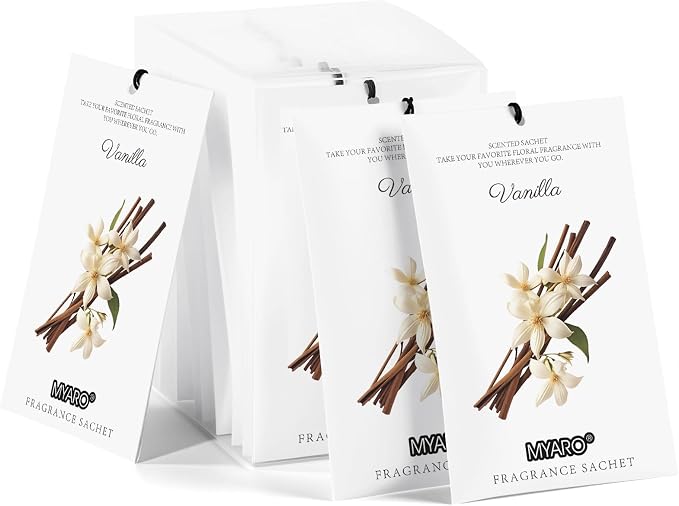 12 Packs Vanilla Scented Sachets for Drawer and Closet, Long-Lasting Closet Sachet Bags Drawer Deodorizers Fresh Scents, Home Fragrance for Lover