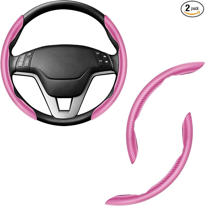 2pcs Carbon Fiber Anti-Skid Steering Wheel Cover, Waterproof & Segmented Butterfly Design, Universal 99% Vehicle Wheel Cover Protector, Car Interior Accessories (Pink-2pcs)