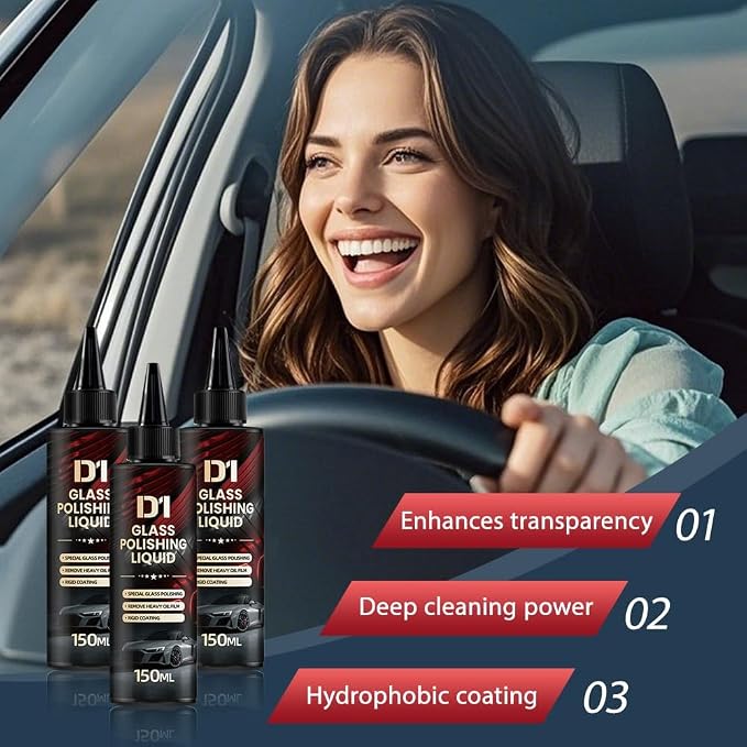 D1 Glass Polishing Liquid, 2025 New Car Glass Oil Film Remover and Auto Scratch Repair Compound, Car Glasses Polishing Compound, Anti-Fog Hydrophobic Coating Spray with Sponge (black-2pcs)