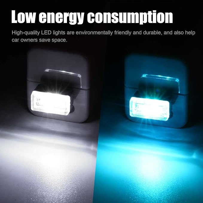 4 PCS USB LED Car Interior Atmosphere Lamp, Portable Mini LED Night Light, Plug-in USB Interface Trunk Ambient Lighting Kit, Universal Car Interior Accessories (White, Ice Blue)