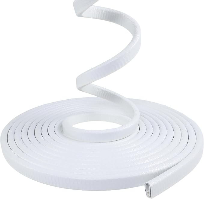 White Edge Trim 1/2" X 3/8" U-Channel Rubber Weatherstrip with Metal Fit Gap 3/64" to1/4 Car Door Edge Sealing Strip, PVC Weather Stripping Metal Edge Protector - 20Foot