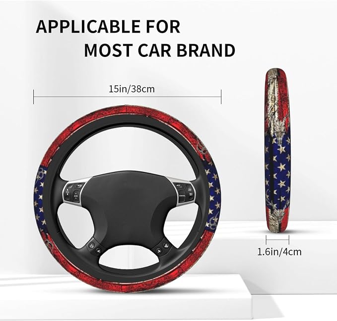 American Flag Deer Camo Retro Steering Wheel Cover Car Accessories Cute for Women Girls Girly Universal 15 Inch Neoprene Auto Interior Decor Anti Slip Car Truck Protector