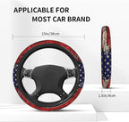 American Flag Deer Camo Retro Steering Wheel Cover Car Accessories Cute for Women Girls Girly Universal 15 Inch Neoprene Auto Interior Decor Anti Slip Car Truck Protector