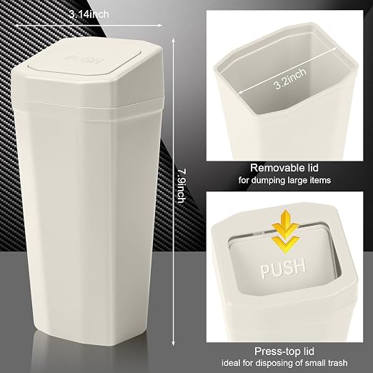 Car Trash Can with Lid - Mini Car Garbage Can Bin for Cup Holder - Beige Small Leakproof Vehicle Trash Bin for Back Seat, Cute Automotive Accessories Organizers and Storage for Door SUV Truck