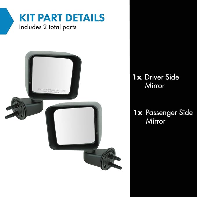 2 Piece Driver and Passenger Side Mirror Assembly Set Manual Adjustment Non-Heated No Memory Textured Compatible with 2007-2017 Jeep Wrangler 2018 Wrangler JK CH1320271 CH1321271
