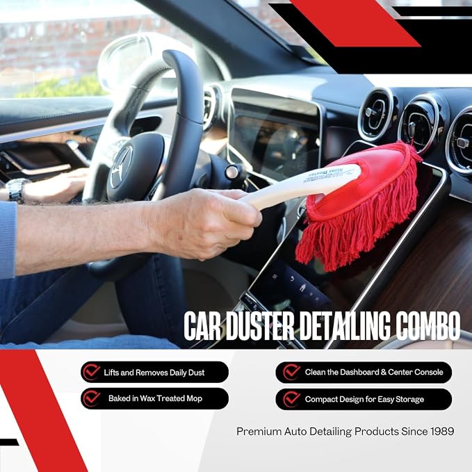 The Original California Car Duster Detailing Kit with Plastic Handle, Model Number: 62445, Red