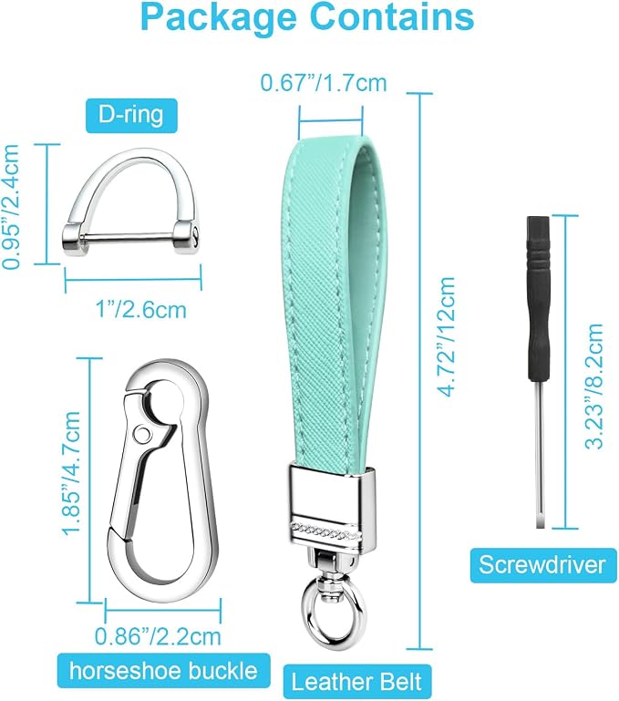 Genuine Leather Car Keychain,Universal Heavy Duty Metal Key Chain Accessories,Car Fob Key Keychain Holder with 360 Degree Rotatable Snap Swivel and Anti-Lost D-Ring for Men Women(Mint Green)