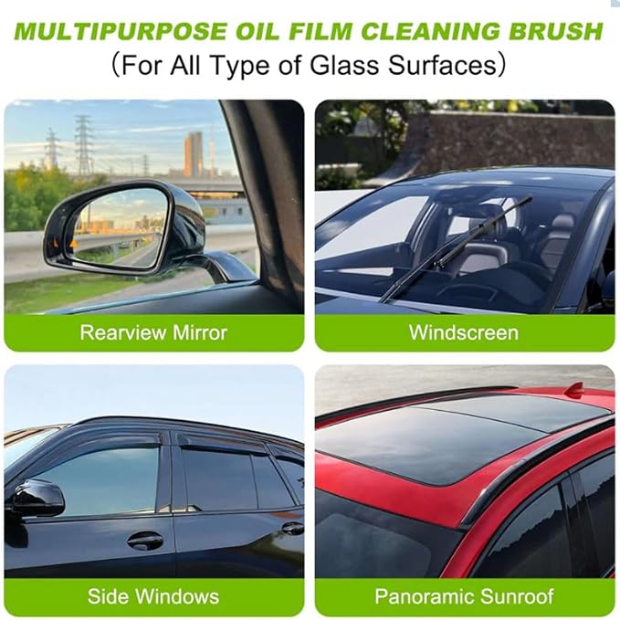 2026 Upgrade Clear Vision Windshield Cleaner, Clear Vision Glass Cleaner, Reusable Oil Film Cleaning Brush for Car Windows, Crystal-Clear View in Any Weather, Prevents Rain and Fog (2, 2.0 Green)