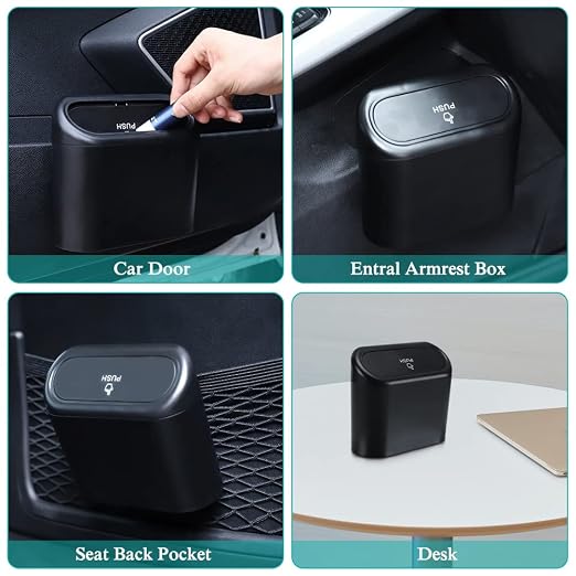 Car Trash Can with Lid, Leakproof Vehicle Garbage Organizer Holder Bin with 60 Pcs Trash Bags, Mini Auto Dustbin Interior Accessories Storage Container for SUV, Office, Home