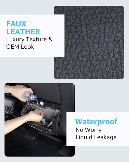 Trash Can for Tesla Model 3 2017-2023 Garbage Bag [Strong Magnetic Buckle] with LED Light 1PCS Backseat Hanging Garbage Bin Waterproof Faux Leather Model 3 Interior Accessories 2.5 Gallons