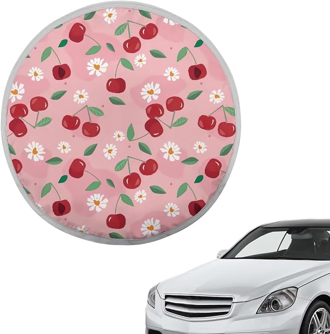 Pink Steering Wheel Sun Shade Cover,Cherry Car Accessories Cooling Steering Wheel Cover Women,Anti-Heat Steering Wheel Sun Block Cover,17 inch Universal Fit for Cars SUV Trucks Sedan