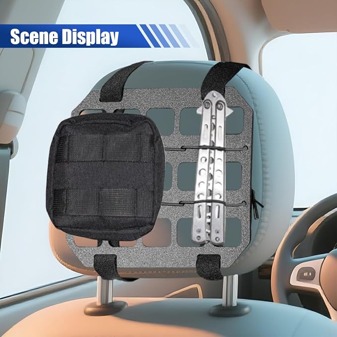 Vehicle Rigid MOLLE Panel, Headrest Organizer EDC Pouch Tool Holster, Tactical Gear Seat Back Rack Truck Equipment Mount Plate, Auto Interior Modular Storage Shelf Accessory(Backrest)
