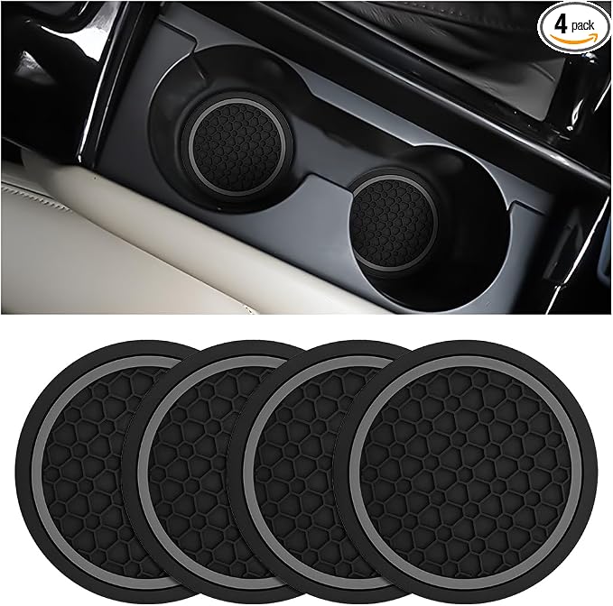 Mandark 4PCS Car Cup Holder Coasters, 2.75 Inch Non-Slip Insert Water Bottle Holder Pads, Dustproof Automotive Interior Accessories Mat, Universal for Vehicles, Trucks, RVs and More（Black/Gray）