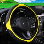 15 Inch Car Leather Steering Wheel Cover, Automotive Accessories Elastic Breathable Anti-Slip Soft Wheel Protector Fits Men and Women, Suitable for SUVs, Trucks, Vehicles and RVs (Yellow)