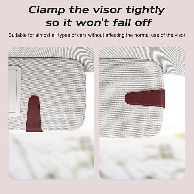 Sunglass Holder for Car Visor, Suede Cloth Magnetic Sunglass Organizer for Car Accessories, 2 Packs, Claret