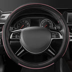 Colour Piping Leather Universal Fit Steering Wheel Cover, Perfectly fit for 14.5-15 inches Suvs, Vans, Trucks, Sedans, Cars (Black&Pink)