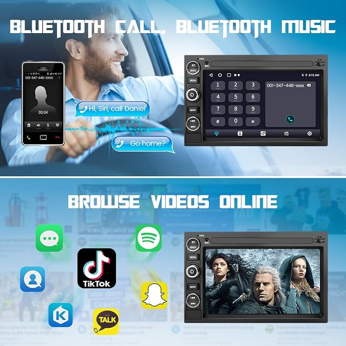 Android Car Radio Stereo for Ford F150 F250 F350 Fusion Edge Explorer Taurus Freestar 7 inch Touch Screen 2G+32G with Carplay/Android Auto SWC GPS WiFi Bluetooth FM RDS DSP
