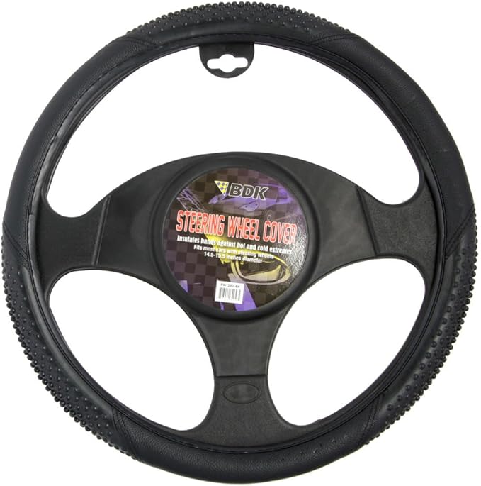 Sporty Two Tone Ergonomic Grip Steering Wheel Cover - Massaging Gel Grip for Standard Size Wheels 14.5-15 inch Black/Black