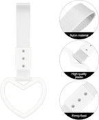 2 Pieces Rings Heart Shaped Car Handle Straps Drift Charm Rear Bumper Warning Ring Decor Subway Bus Broken Heart Handle for Car Interior(White with Silver Rope)