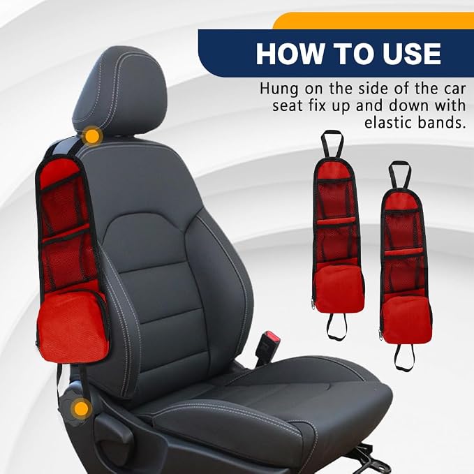 2PS Car Seat Side Organizer, Auto Seat Storage Hanging Bag, Multifunctional Vehicle Mesh Pocket Hold, Car Accessories Car Organizer Can Hold Phone, Wallet, Glasses for Most Cars
