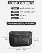 Reusable Adhesive Small Car Seat Side Pocket Organizer, No Residue Removable PU Leather Car Storage bag, Universal Vehicle Door & Console Pouch for Phone Keys Wallet etc, Black
