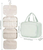 Striped Hanging Toiletry Bag for Women Travel Makeup Bag Organizer Toiletries Bag for Travel Size Essentials Accessories Cosmetics (Mint Green Stripe (Medium))