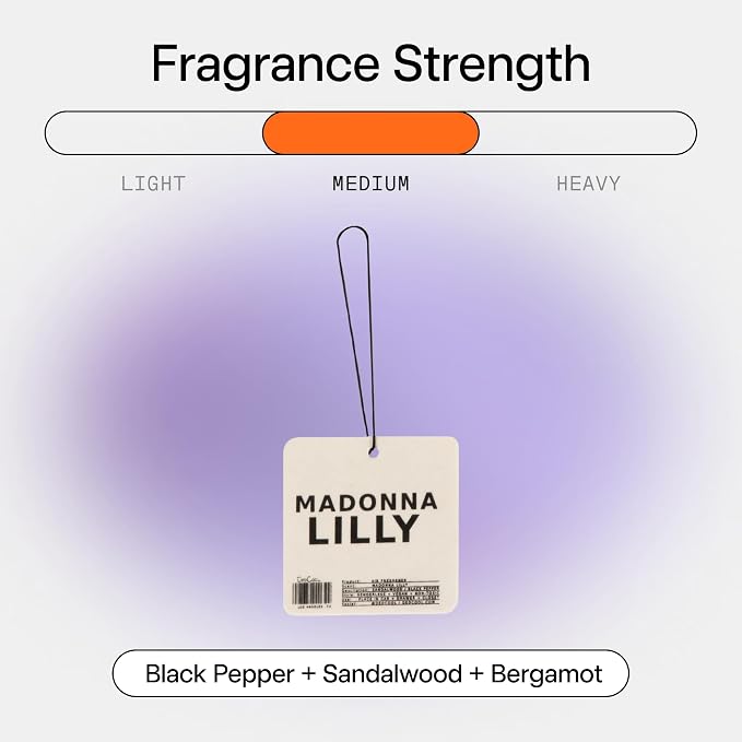 Air Freshener in Madonna Lily | Hanging Odor Eliminator for Cars, Closets & Drawers | Black Pepper, Sandalwood & Bergamot | Vegan, Non-Toxic, Cruelty-Free