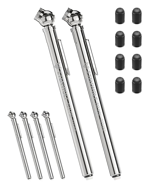 Pencil Tire Pressure Gauge 6 Pack (10-50PSI, 20-120PSI) with Tire Caps Calibrated to ANSI B40.1 Grade B(2%), Stainless Steel Body, for Cars, Pickups, RVs, Bicycle