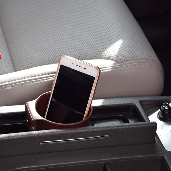 Car Cup Holder Hook, Wear-Resistant Auto Drink Holder 3.54'' Caliber Window Door Cup Holder with Ventilation Clip for Coffee Water Bottles Key Coin Brown
