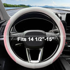 Nappa Leather Steering Wheel Cover,Elegant Diamond Checkered Design, Non-Slip wear-Resistant, Enhance Driving Comfort, Suitable for Steering Wheel Diameter 14 1/2‘-15’ Models.White and Pink