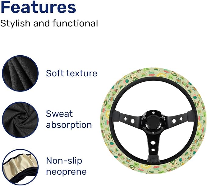 Leaf Mask Spirits Steering Wheel Cover, Non Slip Polyester Car Wheel Protector for Car SUV Truck, Universal 15 Inch